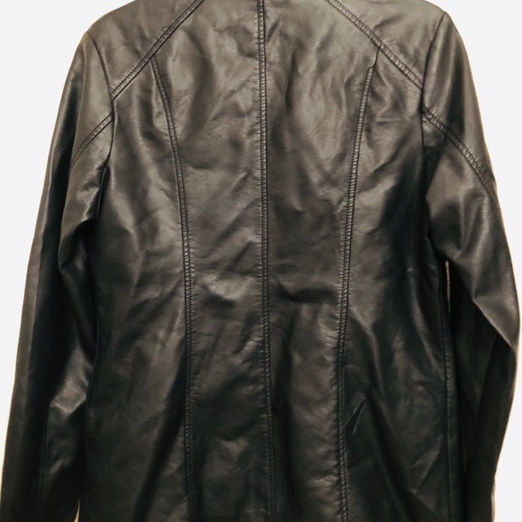 BLACK VEGAN LEATHER JACKET LINED BUTTON UP M FAUX LEATHER - Picture 6 of 8